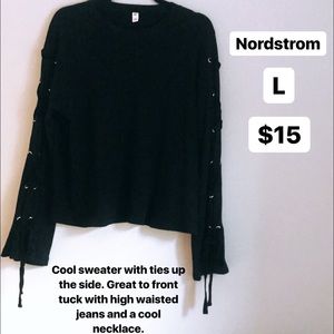 Black tie sleeve sweater